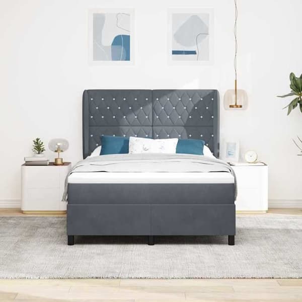 Ljust sängbotten - MAISON EXCLUSIVE - 200 x 160 cm - Mörkgrå sammet - Sänggavel 2 höjder - Medium fasthet fjädersäng Mörkgrå