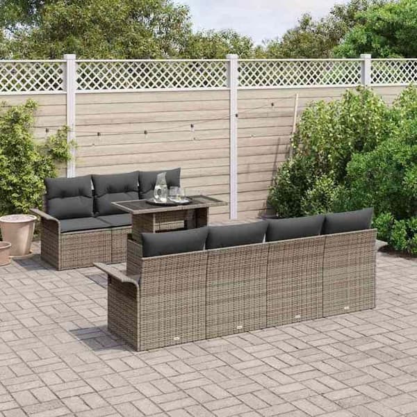 Trädgårdsmöbelset - MAISON EXCLUSIVE - 8 delar - Grå - Poly Rattan & akacia - Justerbart bord Grå