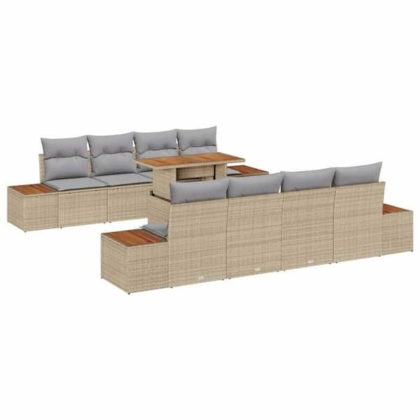 Maison Exclusive - 9 osan beige polyrottinkinen puutarhakalustesetti