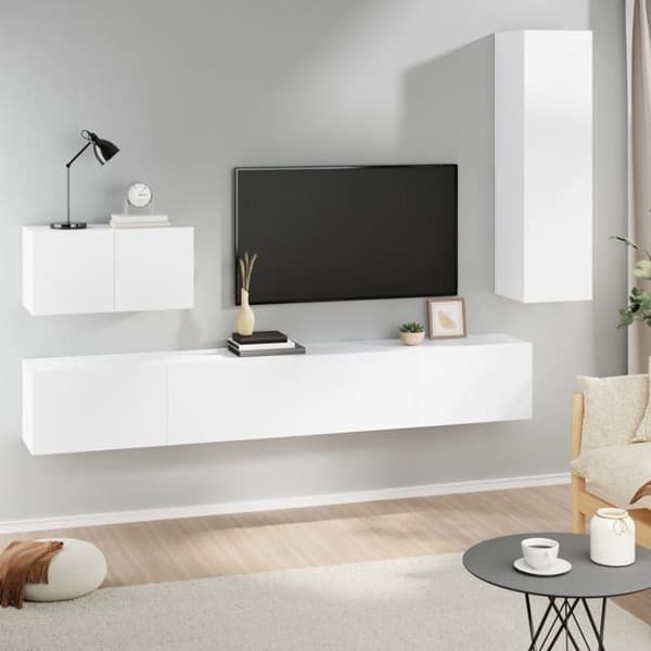 TV-möbel - 4-delars set Maison Exclusive - Vit - Ingenjörsträ - Väggmontering, stort förvaringsutrymme Vit