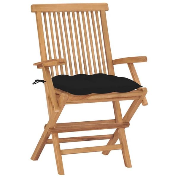 Havestole - Eksklusivt Hus - Massiv Teak - Sorte puder - Sæt af 8 foldbare svart (kuddar)