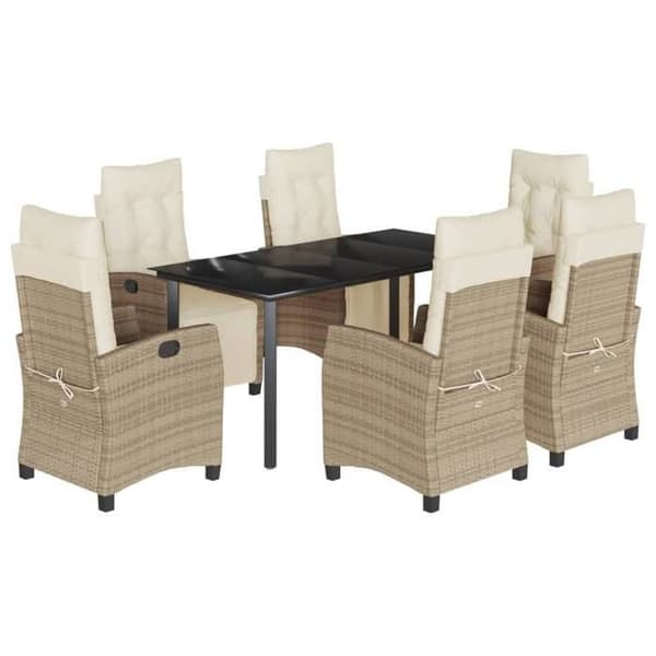 Havemøbler - MAISON EXCLUSIVE - Sæt med 7 dele - Poly rattan beige - Tempereret glasplade - Vaskbare puder beige
