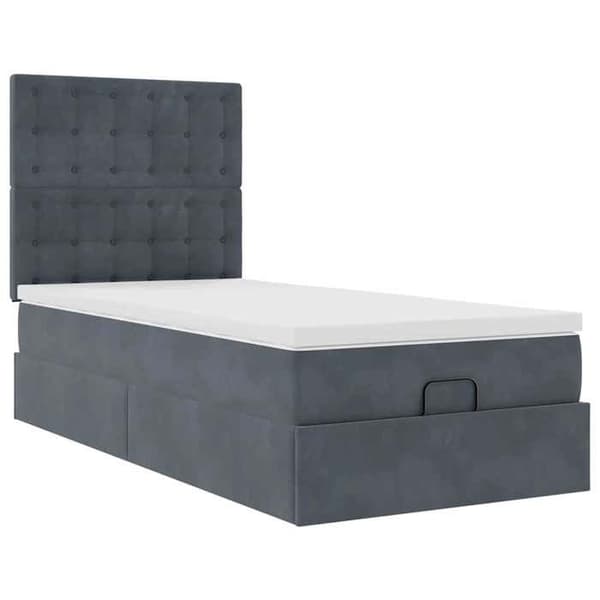 Sängram ottoman - Exklusivt Hem - 90x200 cm - Mörkgrå sammet - Hydraulisk förvaring mörkgrå