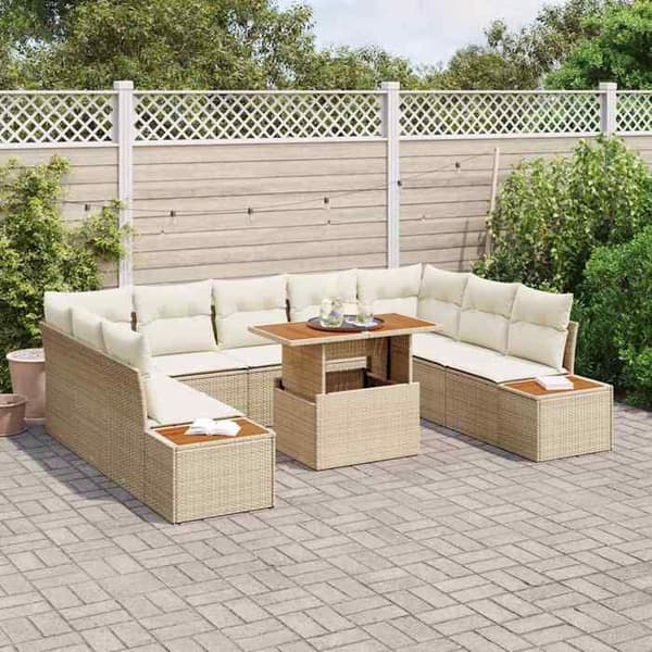 Maison Exclusive - 10 osan puutarhakalustesetti, beige polyrottinki