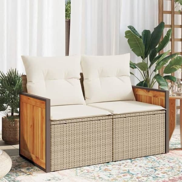 Maison Exclusive - Trädgårdsoffa med kuddar 2 platser beige flätad resin