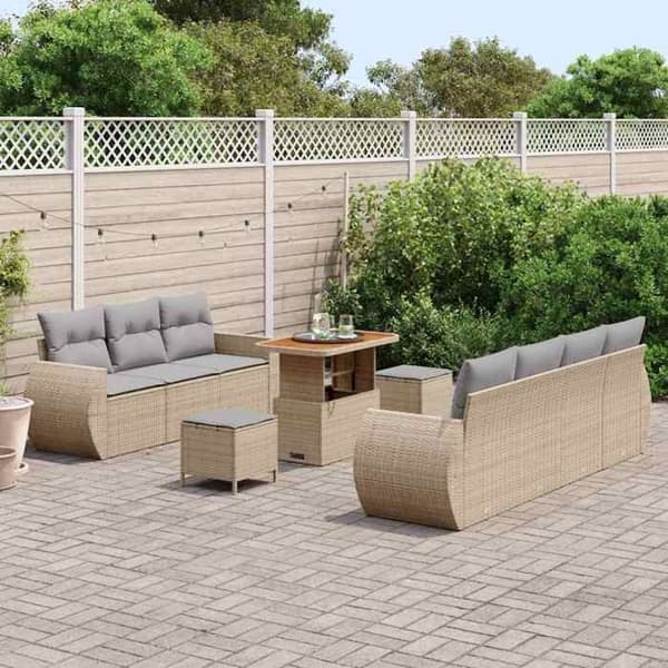 Maison Exclusive - 10 osan puutarhakalustesetti, beige polyrottinki