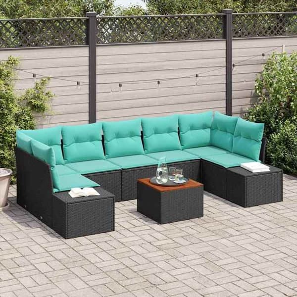 Maison Exclusive - 8 stk. have-sofa sæt i sort og turkis polyrotin