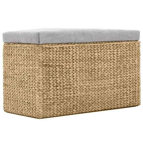 Maison Exclusive - Bänk med 2 puffar av grå vattenhyacint Grå (kuddar)