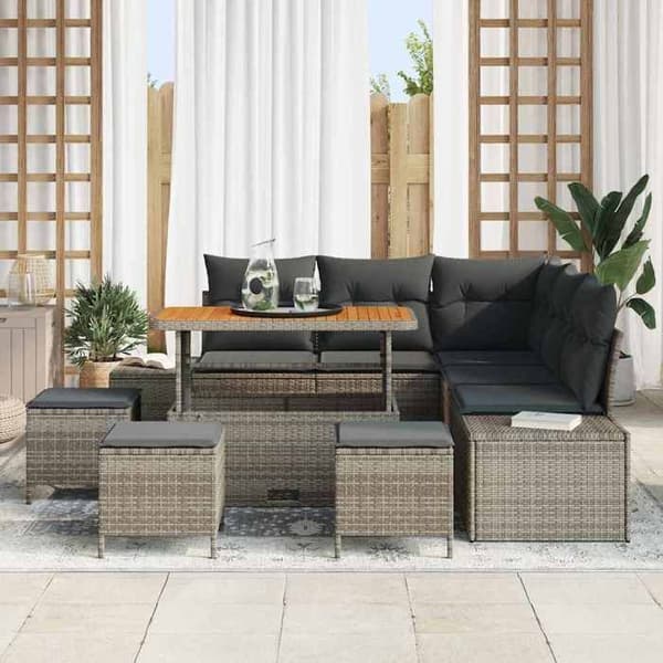 Trädgårdsmöbler - EXKLUSIVT HUS - Set 9 delar - Grå - Poly Rattan - Modulerbar, inbyggd förvaring Grå