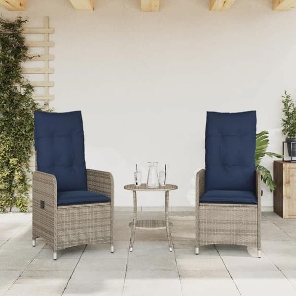 Maison Exclusive - Set med 2 lutande trädgårdsstolar med grå flätad resin kuddar