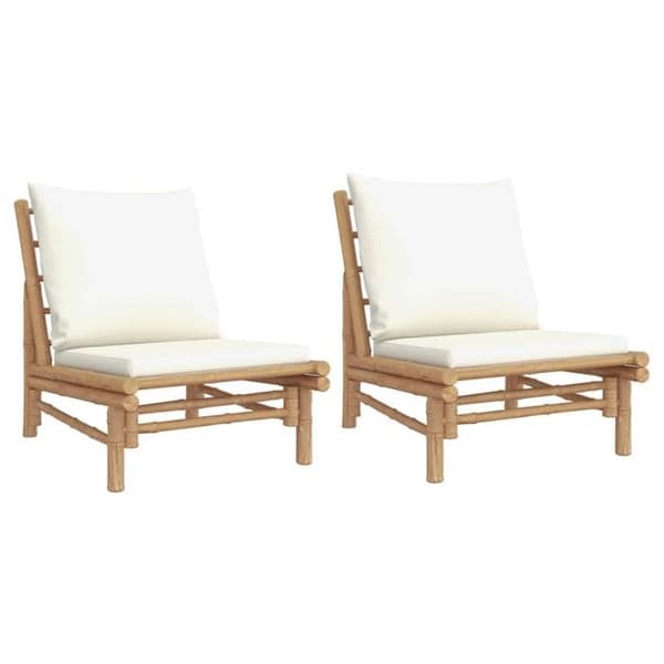 Maison Exclusive - Puutarhatuolit 2 kpl valkoisella kermapehmusteella, bambu