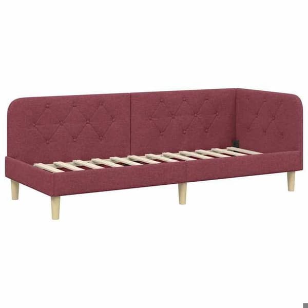 Vinkelsängram - EXKLUSIV HEM - L-formad säng - 80 x 200 cm - Polyester tyg - Vändbart armstöd Bordeaux