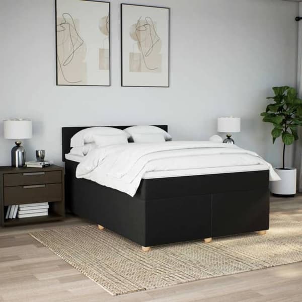 Maison Exclusive - Sengebund med lameller og madras Sort 140x190 cm Stof