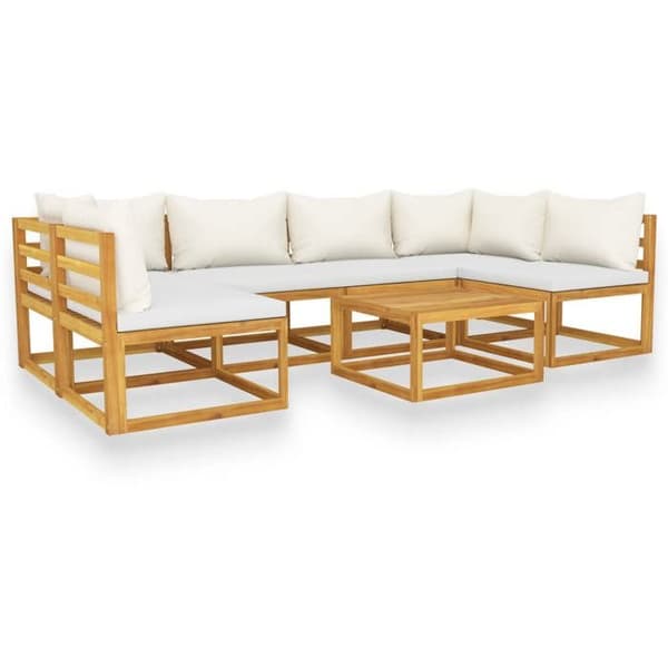 Maison Exclusive - Trädgårdsmöbler 7 delar med kuddar Creme Solid akaciaträ
