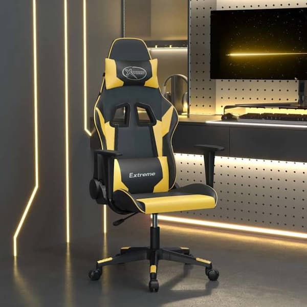 Maison Exclusive - Spilestol med massage i sort og guld kunstlæder