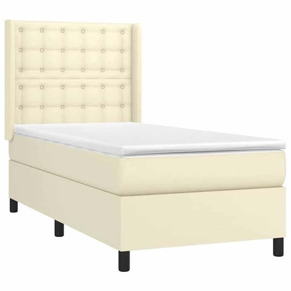 Maison Exclusive - Sengebund med lameller og madras Creme 80x200 cm Simil læder