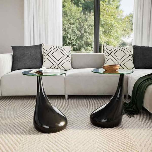 Maison Exclusive - Sofabord og rund bordplade i sort blank glas 2 stk. Svart