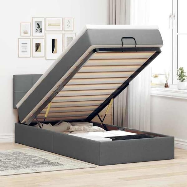 Maison Exclusive - Ottoman-sänky, jossa patja ja LED, Tumma harmaa 80x200cm kangas Mörkgrå, vit