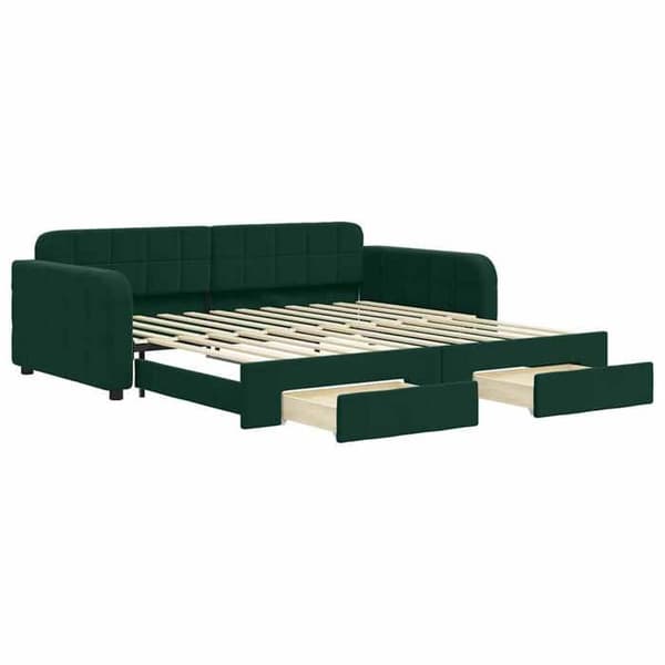 Seng i dag - EKSKLUSIV HUS - 100x200 cm - sovesofa - 2 skuffer - grøn velour