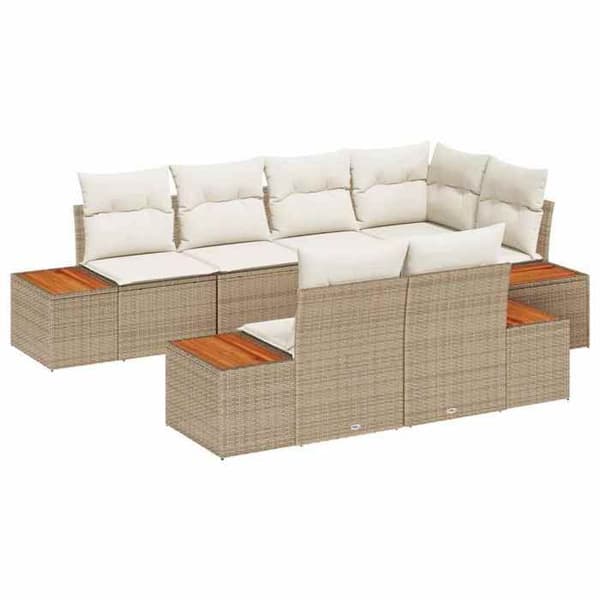 Modulär trädgårdsoffa - EXKLUSIV HEM - 7-delars set - Poly rattan - Akacia accenter - Avtagbara kuddar