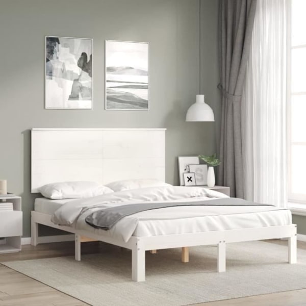 Sengeramme - Massiv fyrretræ - 140x200 cm - Hvid - 2 steder - Nem montering hvid
