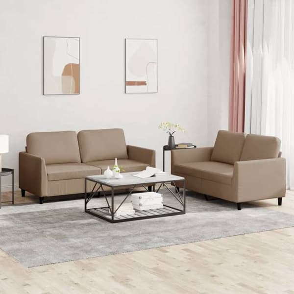 Maison Exclusive - Set med 2 soffor med kuddar Cappuccino Konstläder