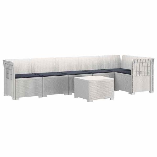Maison Exclusive - Trädgårdssoffa 6 Platser med Kuddar Rattanlook PP Vit