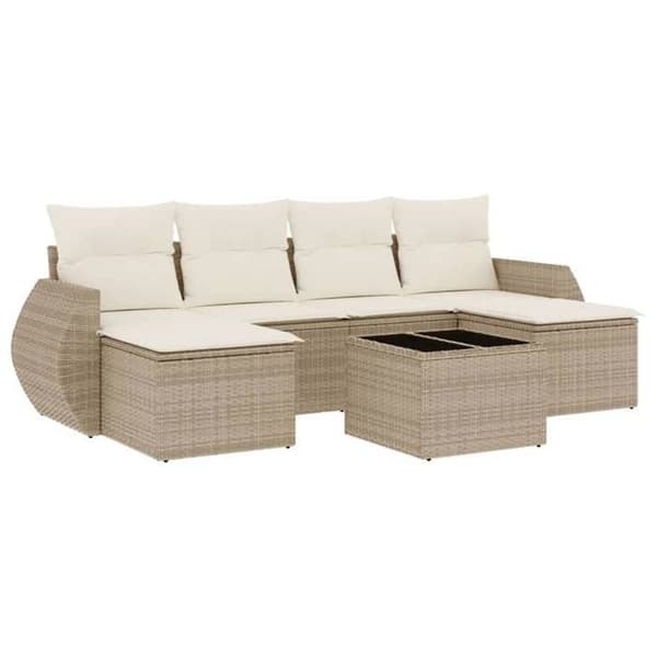 Maison Exclusive - Trädgårdsmöbler med kuddar 7 delar beige flätad resin