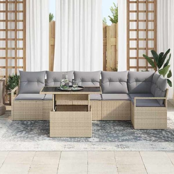 Maison Exclusive - 7 osan beige polyrottinkinen puutarhakalustesetti