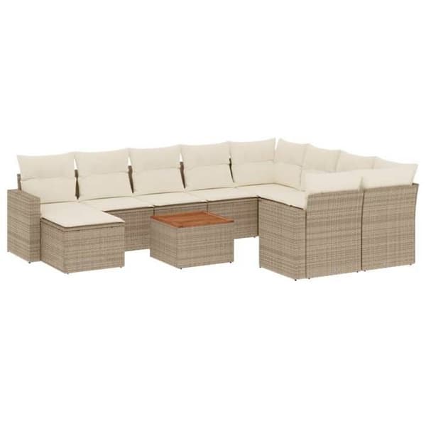 Maison Exclusive - 11 dele have møbler med beige puder i flettræ