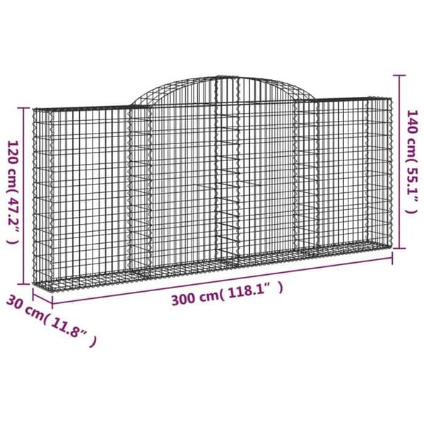Gabionkorg - Arqué 300×30×120/140 cm - Galvaniserat stål - Tråd 3,5 mm - Silverfärgad silver-