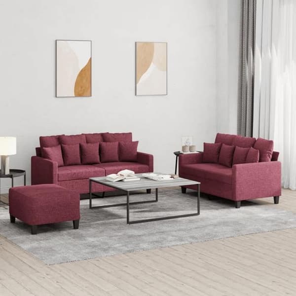 Maison Exclusive - Sæt af 3 sofaer med puder i Bordeaux rød stof