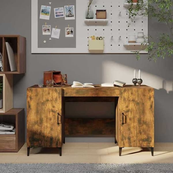 Maison Exclusive - Kontor i røget eg 140x50x75 cm Ingeniørtræ