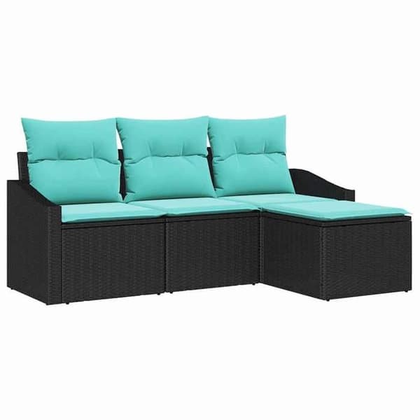 Trädgårdsmöbler - EXKLUSIVT HUS - 4 delar - Poly rattan & stål - Kuddar i polyestermousse - Justerbart bord Svart