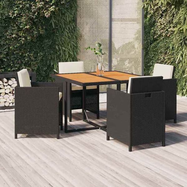 Maison Exclusive - Have spisebordssæt med puder 5 dele poly rattan sort Svart