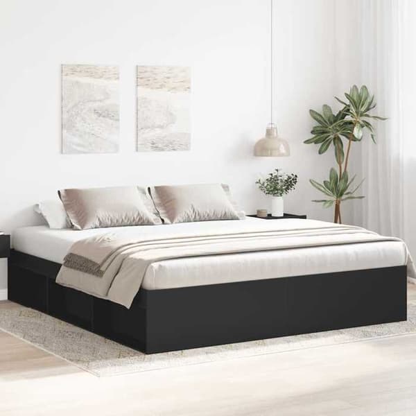 Sengestel - EKSKLUSIV HUS - 180x200 cm - Sort - 6 rum - Lamelseng Svart