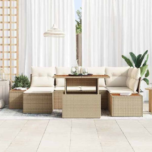 Maison Exclusive - 7 osan beige polyrottinkinen puutarhakalustesetti