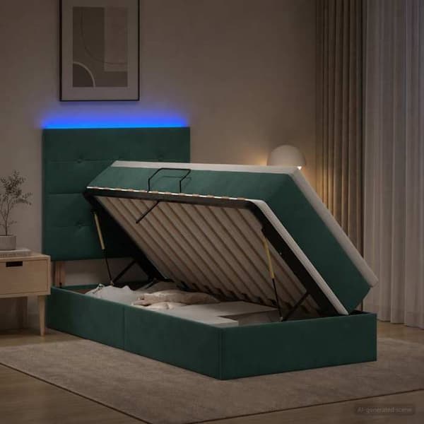 Sängram med madrass - MAISON EXCLUSIVE - Maison Exclusive - Mörkgrön sammet - LED USB - Förvaringslåda 90x200cm Mörkgrön
