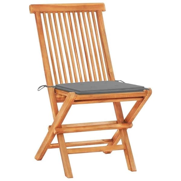 Maison Exclusive - Bistro-set 3 delar med grå kuddar i massivt teakträ Grå (kuddar)