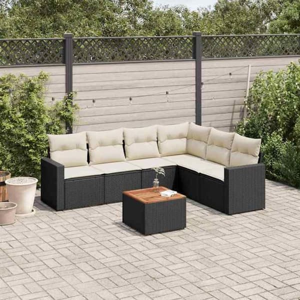 Maison Exclusive - Havegruppe 7 dele med sorte puder i flettet harv