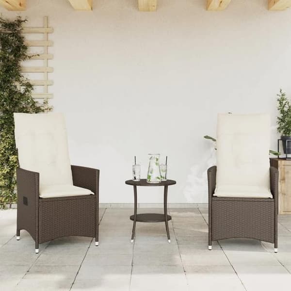 Maison Exclusive - Bistro-set 3 delar med bruna kuddar i flätad resin brun