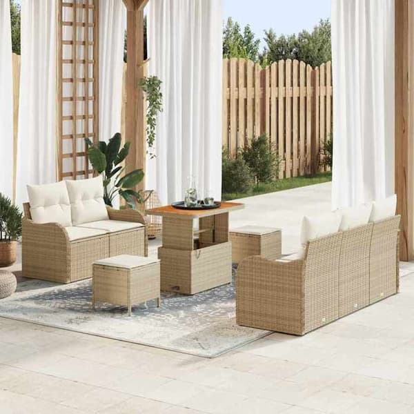 Maison Exclusive - 8 osan beige polyrottinkinen puutarhakalustesetti