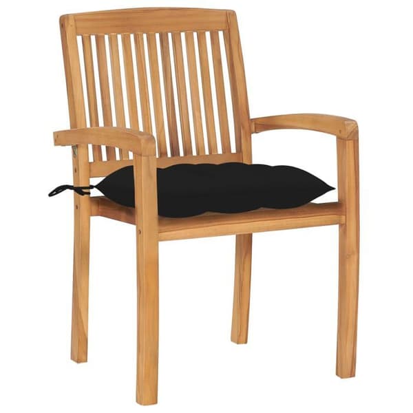 Maison Exclusive - Stapelbara trädgårdsstolar med kuddar, set om 8, i solid teak Svart
