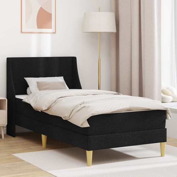 Sengestel - EKSKLUSIV HUS - 90 x 190 cm - Sort - Åndbart polyester - Madras og lameller inkluderet Svart