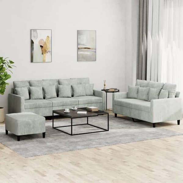 Maison Exclusive - Sæt af 3 sofaer med puder Lys grå Velour