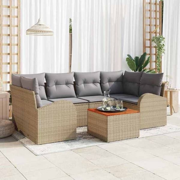 Maison Exclusive - 7 osan beige polyrottinkinen puutarhakalustesetti