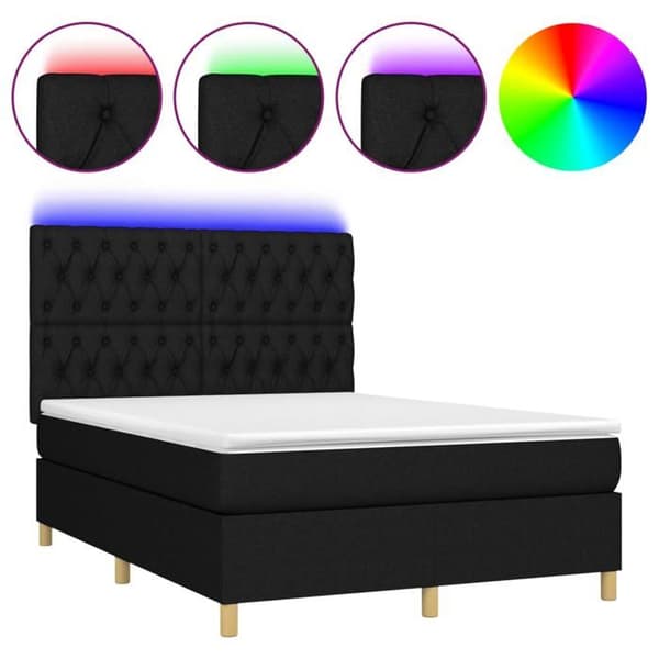 Maison Exclusive - Sengebund med lameller og madras samt LED Sort 140x190 cm Stof