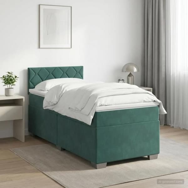 Maison Exclusive - Boxspring seng med madras Mørkegrøn 90 x 190 cm Velour Mörkgrön