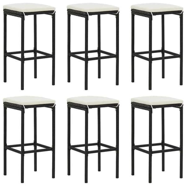 Maison Exclusive - Barstolar med kuddar, set om 6, svart flätad resin