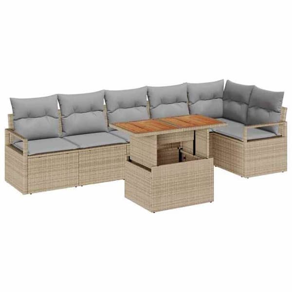 Maison Exclusive - 7-osainen puutarhakalustesarja 6-hengen Beige